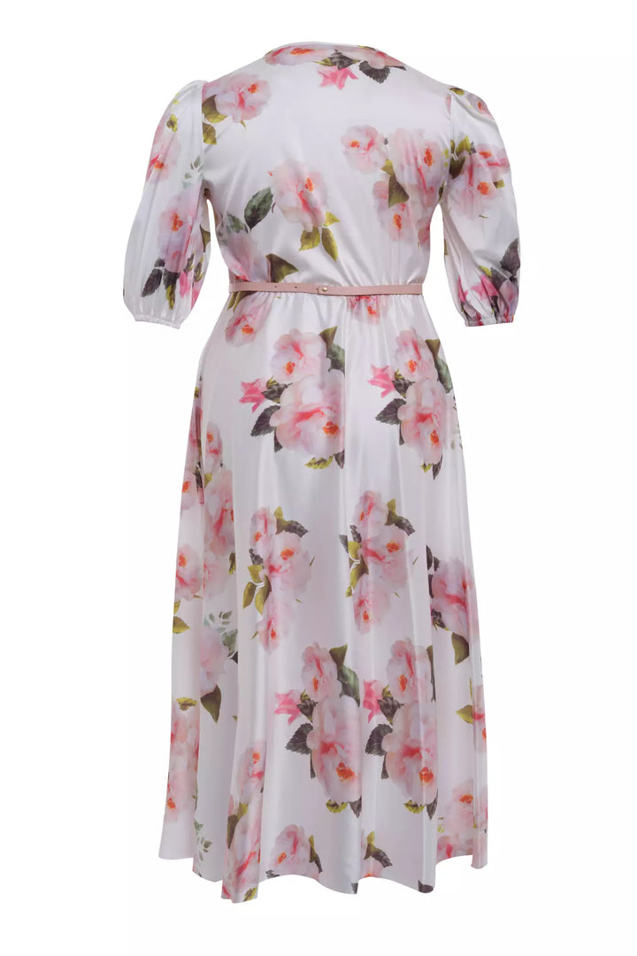FRV Printed plus size satin short sleeve midi dress - Santa Ana Nextlalpan