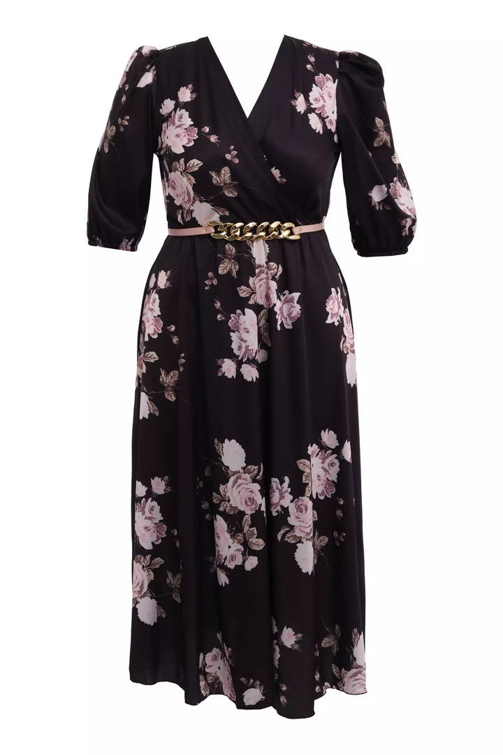 FRV Printed plus size satin short sleeve midi dress - Rivoli