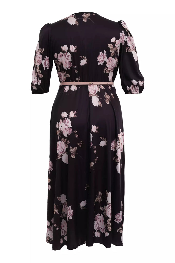 FRV Printed plus size satin short sleeve midi dress - Rivoli