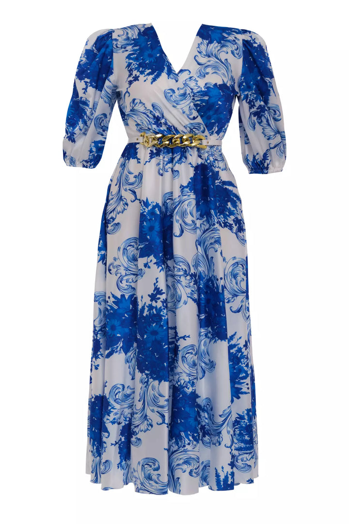 FRV Printed plus size satin short sleeve midi dress - Temascal