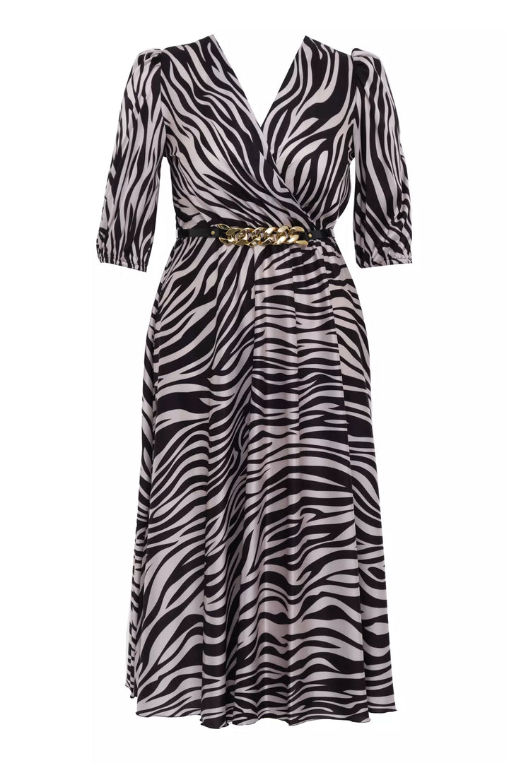 FRV Printed plus size satin short sleeve midi dress - Mission