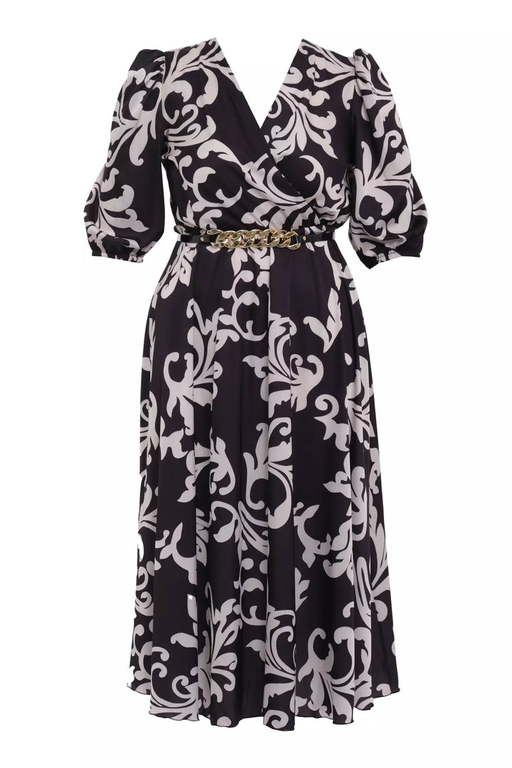 FRV Printed plus size satin short sleeve midi dress - Dalton