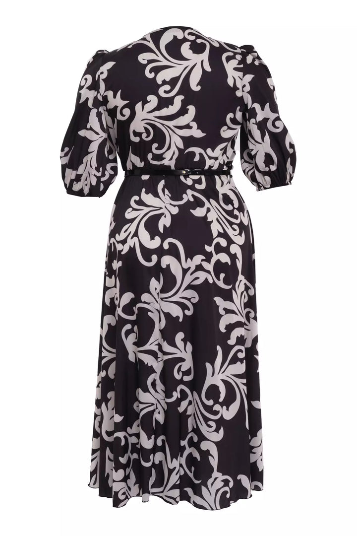 FRV Printed plus size satin short sleeve midi dress - Dalton