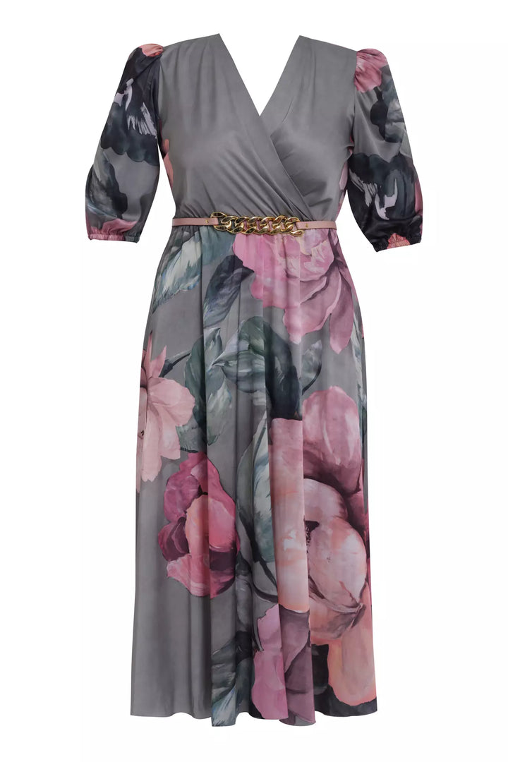 FRV Printed plus size satin short sleeve midi dress - Sittingbourne