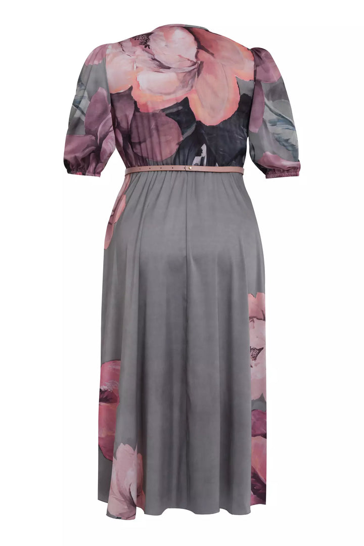 FRV Printed plus size satin short sleeve midi dress - Sittingbourne