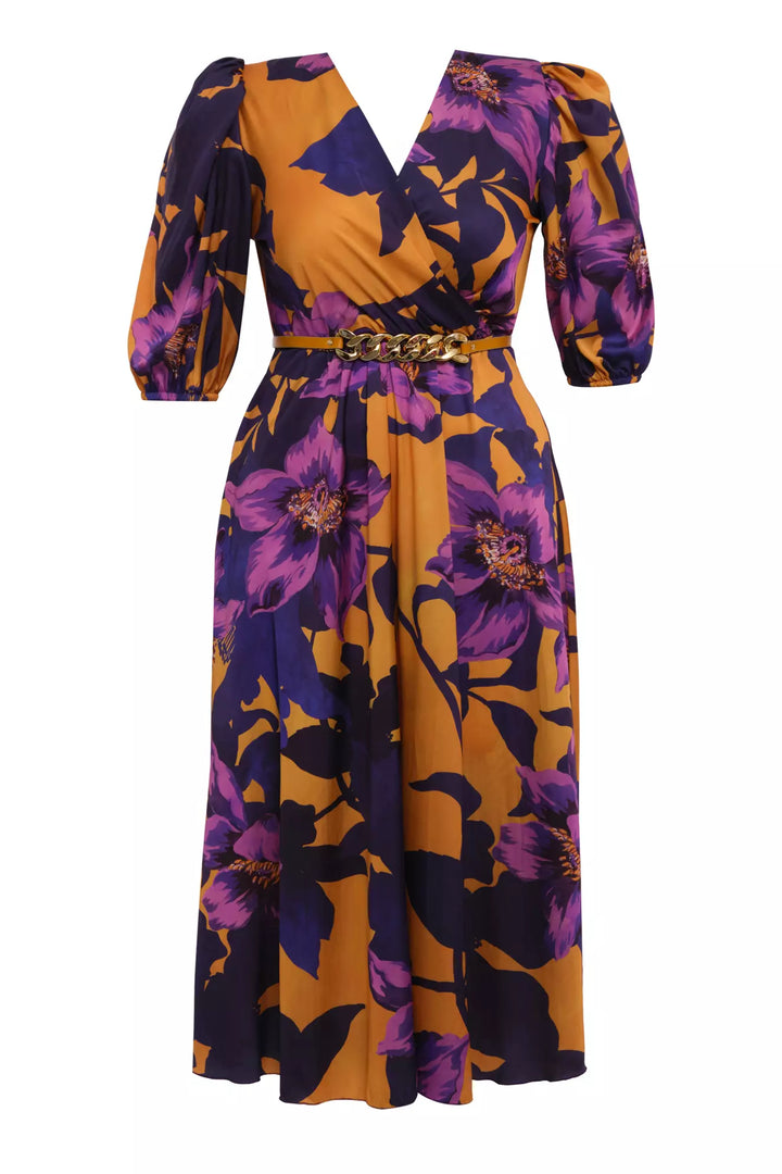 FRV Printed plus size satin short sleeve midi dress - Catonsville