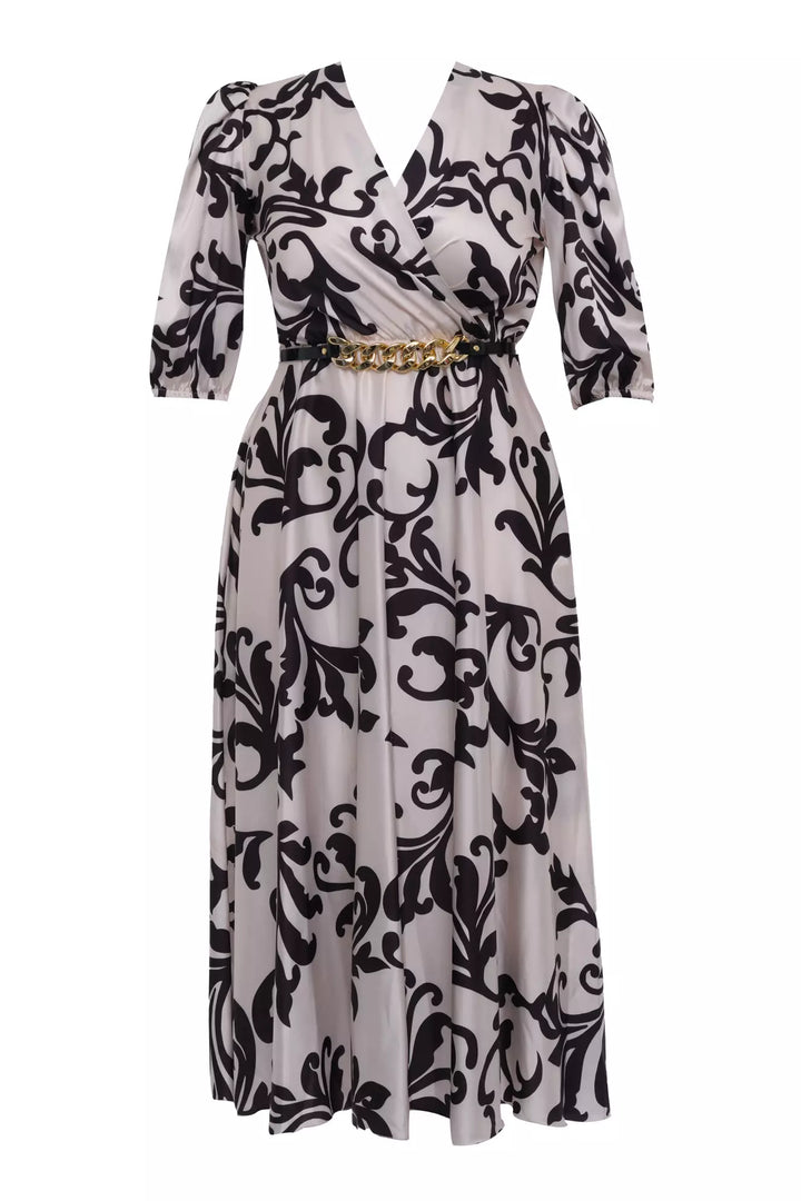 FRV Printed plus size satin short sleeve midi dress - Kamloops