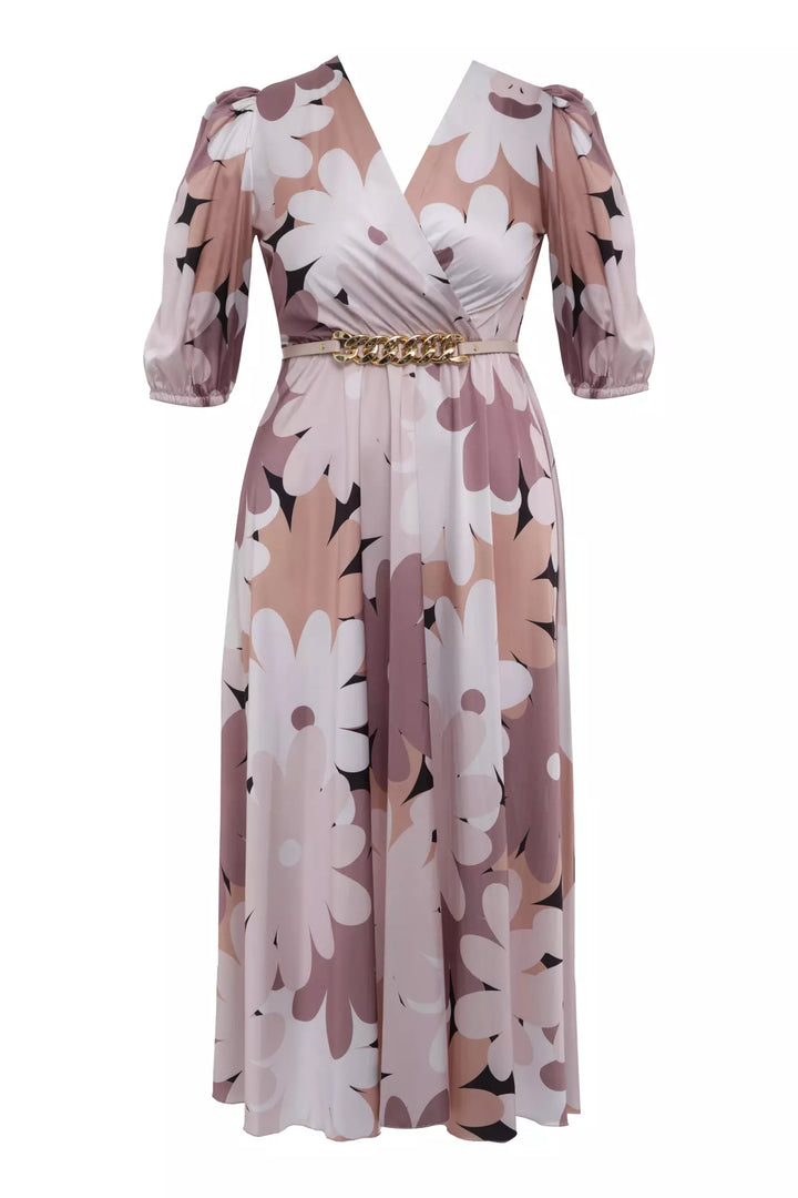 FRV Printed plus size satin short sleeve midi dress - Ocoyoacac