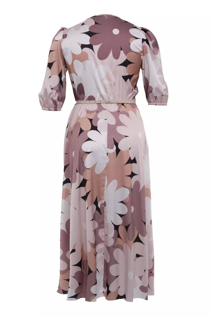 FRV Printed plus size satin short sleeve midi dress - Ocoyoacac