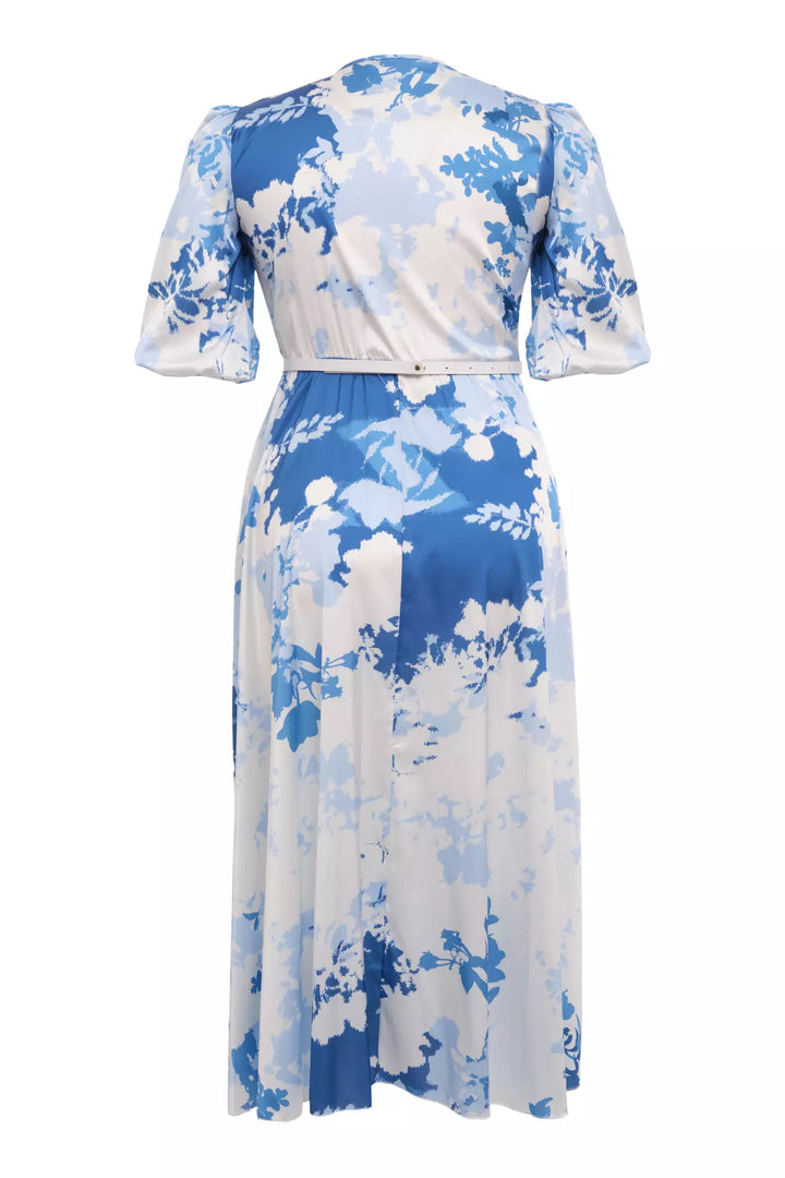 FRV Printed plus size satin short sleeve midi dress - Upland