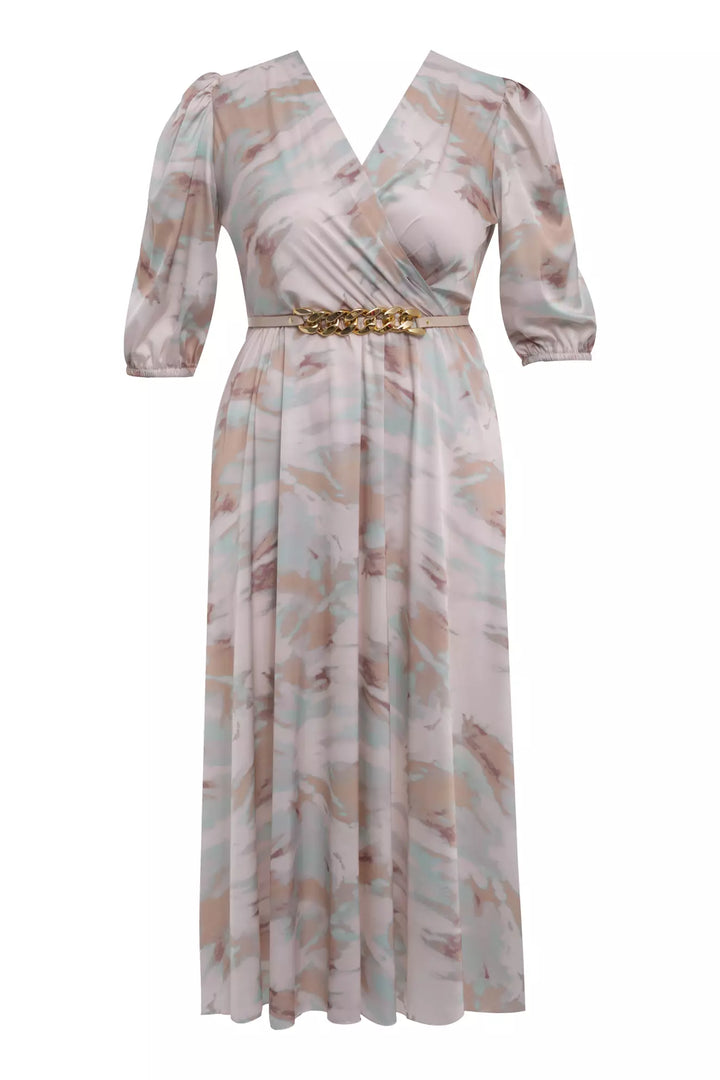 FRV Printed plus size satin short sleeve midi dress - Williamsburg