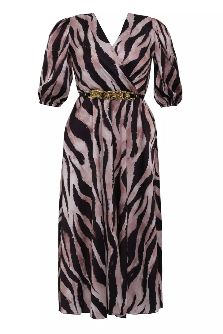 FRV Printed plus size satin short sleeve midi dress - Monreale