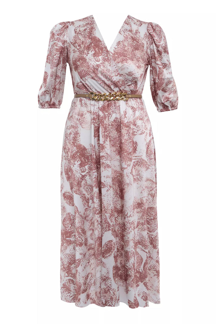 FRV Printed plus size satin short sleeve midi dress - Paradise