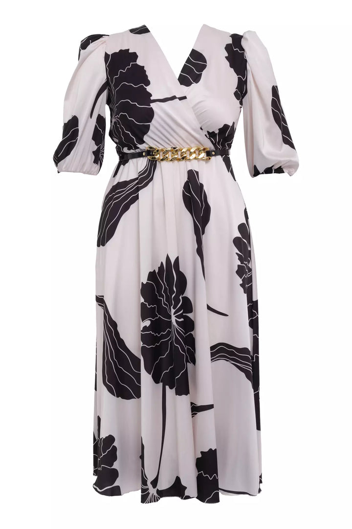 FRV Printed plus size satin short sleeve midi dress - Green Bay
