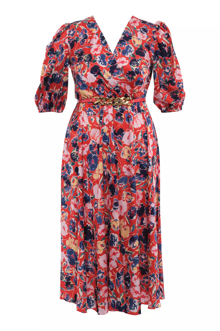 FRV Printed plus size satin short sleeve midi dress - Wood Buffalo