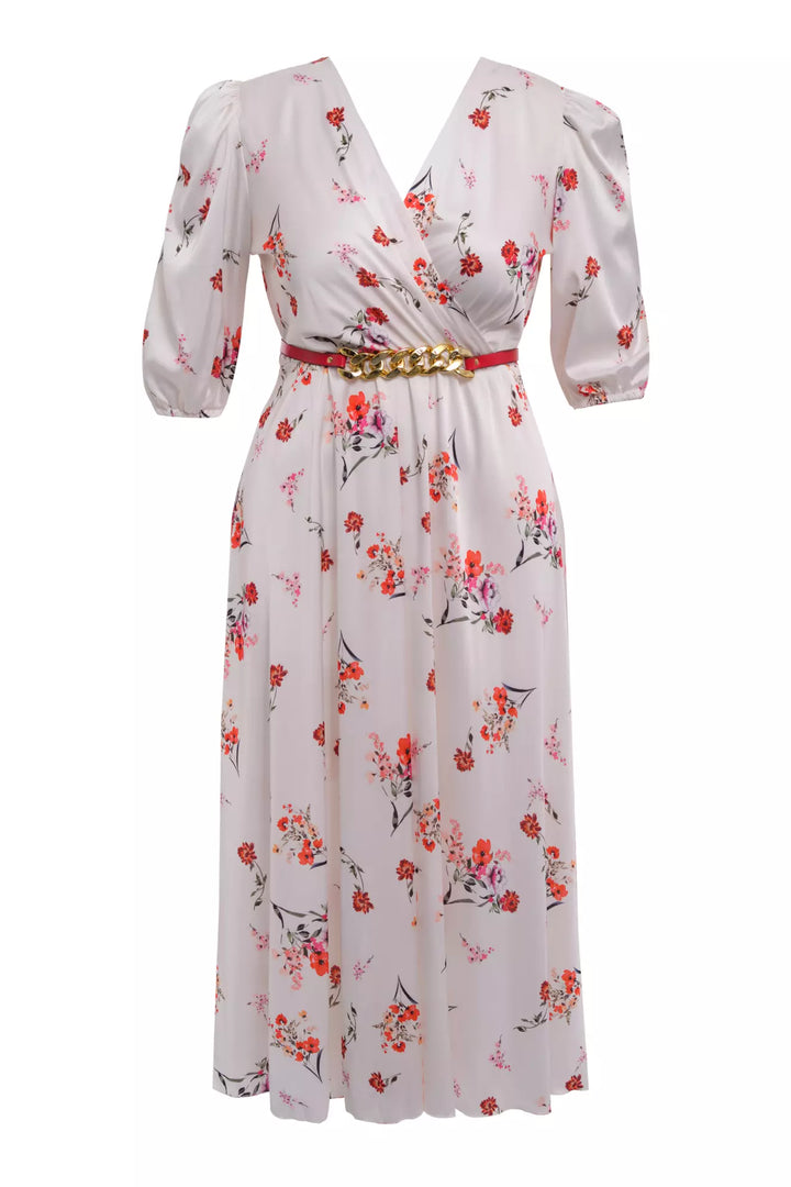 FRV Printed plus size satin short sleeve midi dress - Thunder Bay