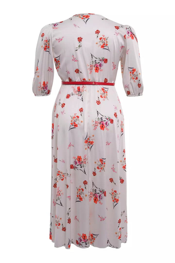 FRV Printed plus size satin short sleeve midi dress - Thunder Bay