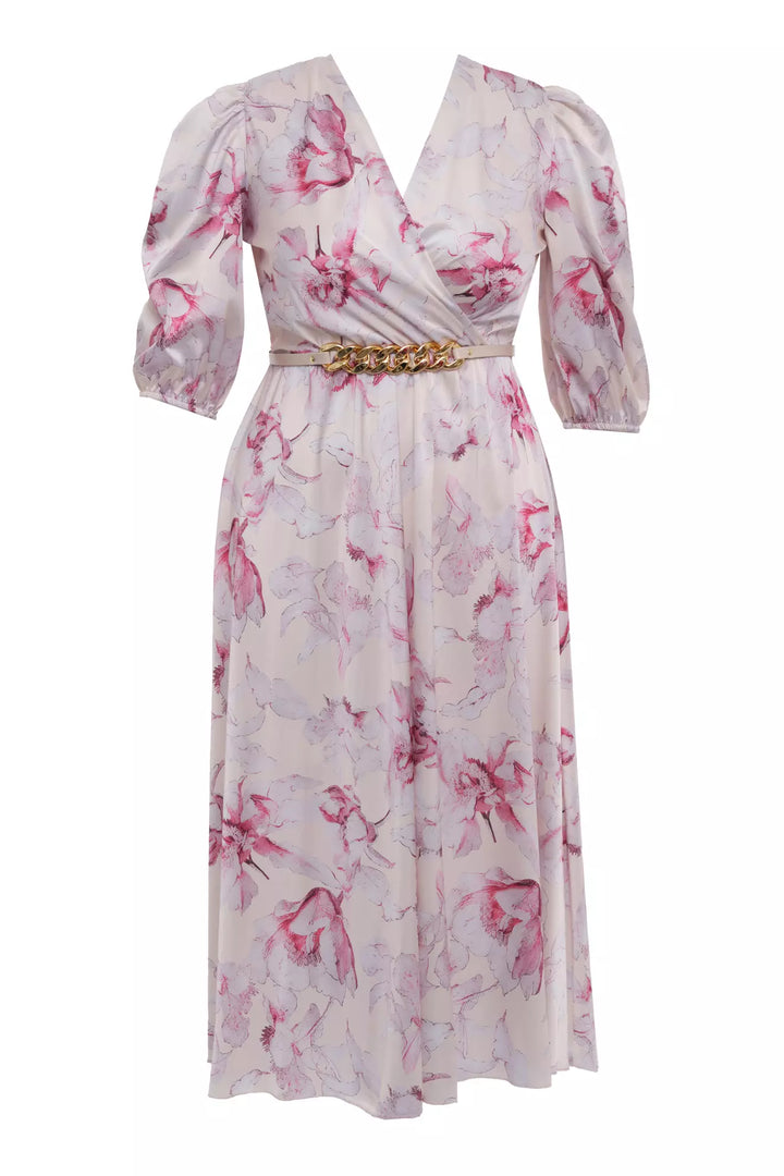 FRV Printed plus size satin short sleeve midi dress - West Orange