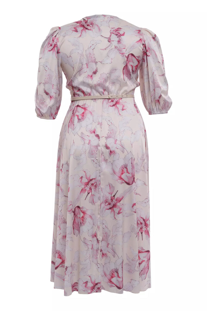 FRV Printed plus size satin short sleeve midi dress - West Orange