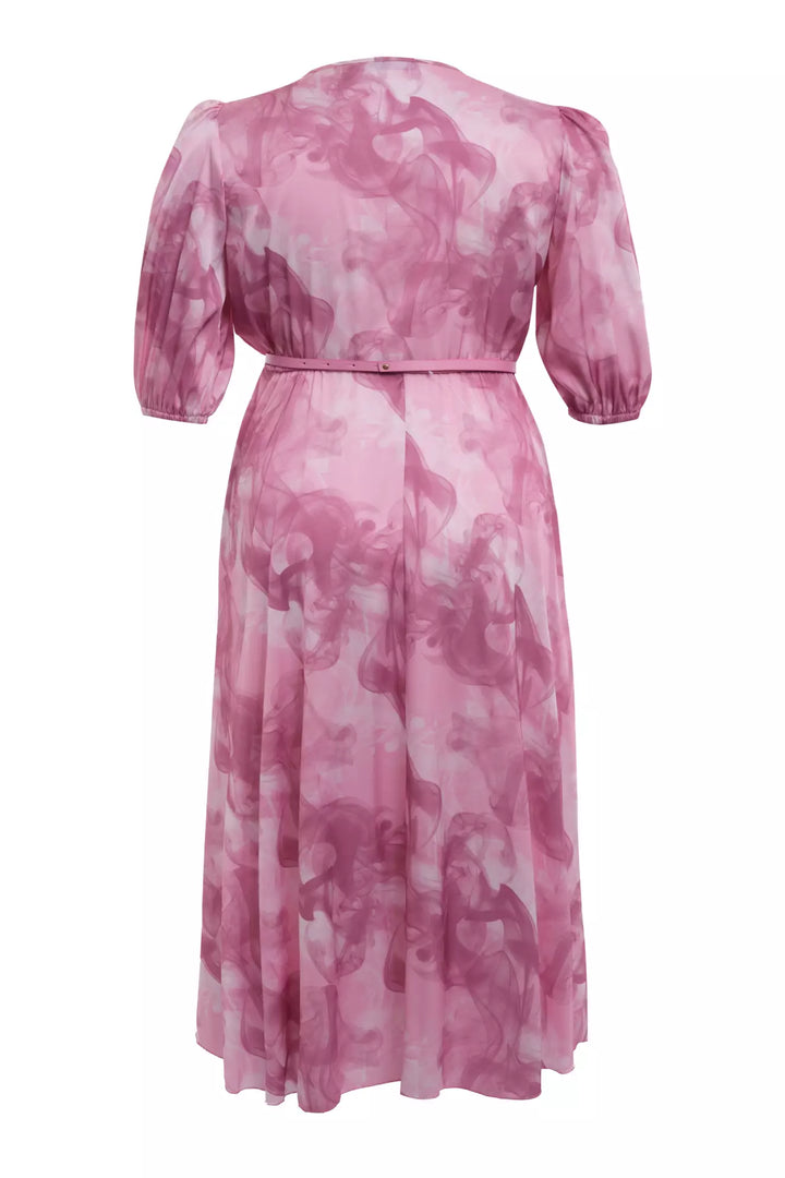 FRV Printed plus size satin short sleeve midi dress - Bensalem