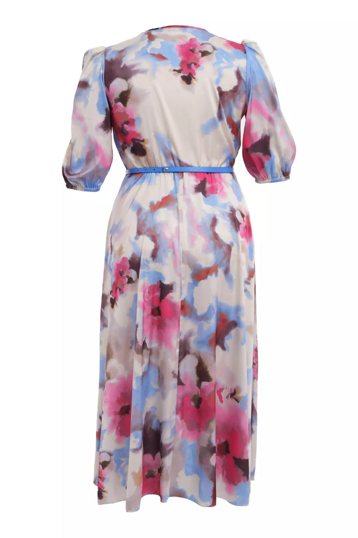FRV Printed plus size satin short sleeve midi dress - Herne Bay