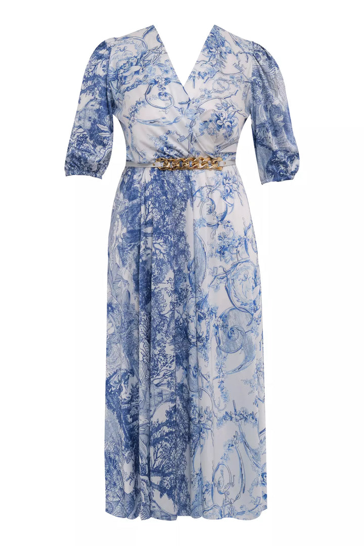 FRV Printed plus size satin short sleeve midi dress - Lima