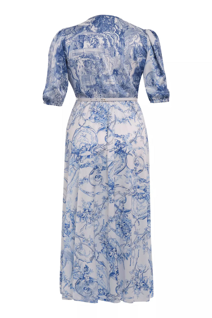 FRV Printed plus size satin short sleeve midi dress - Lima