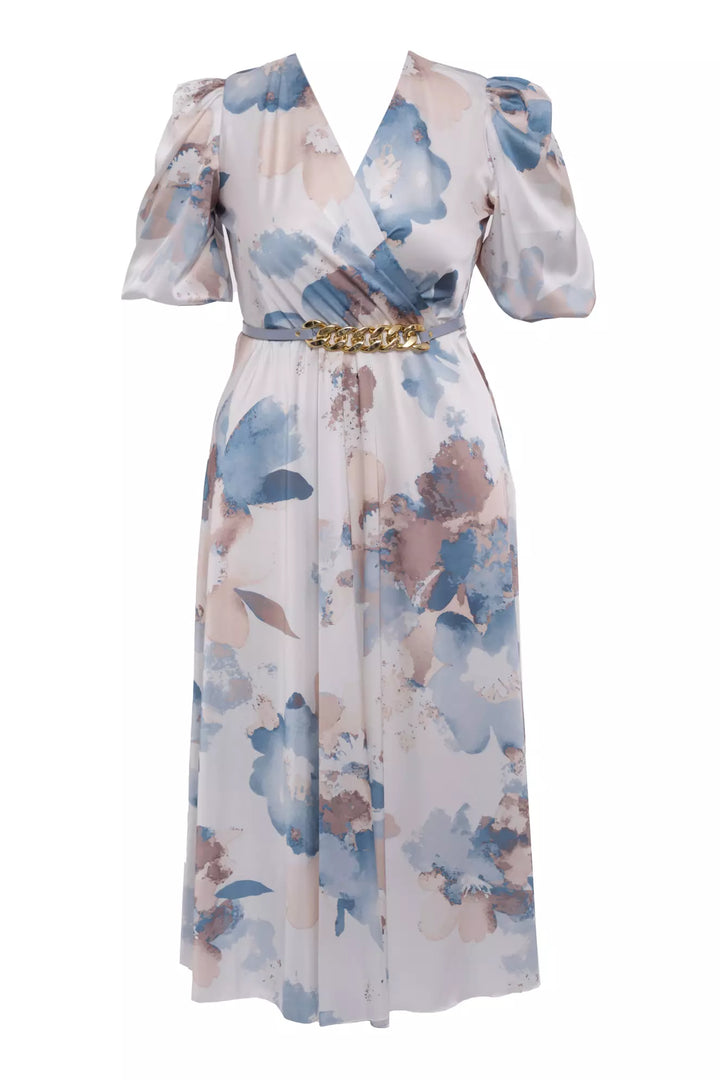FRV Printed plus size satin short sleeve midi dress - Elizabeth