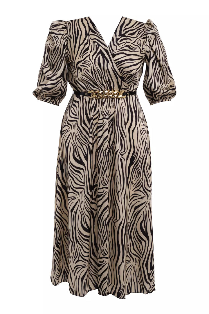FRV Printed plus size satin short sleeve midi dress - Maplewood