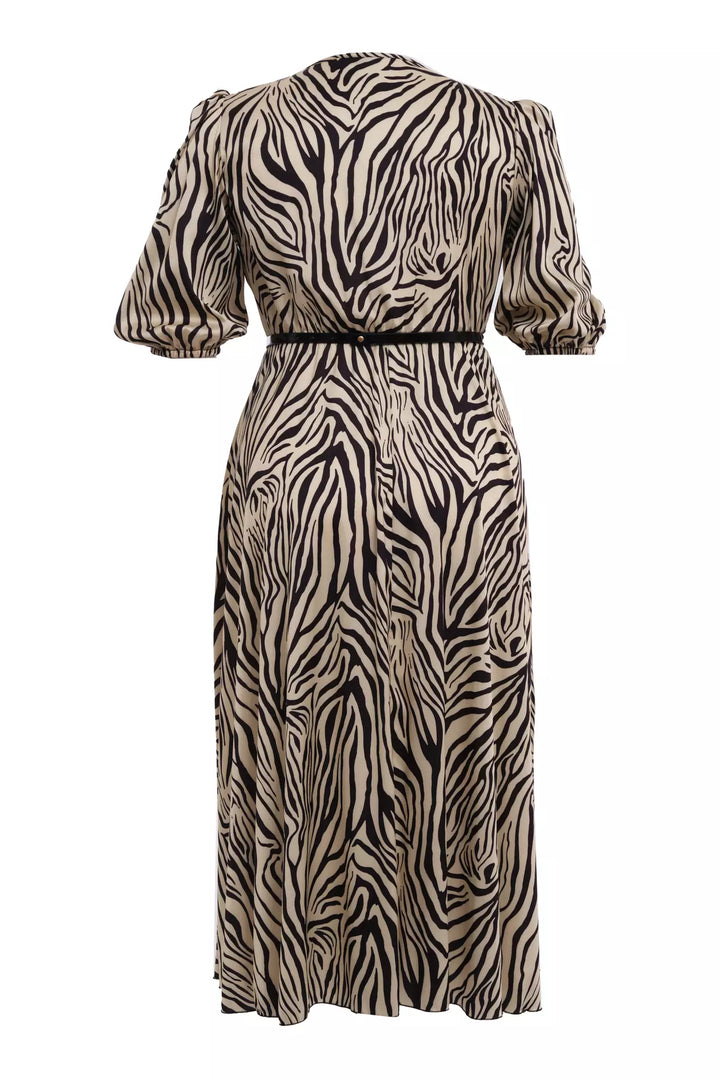 FRV Printed plus size satin short sleeve midi dress - Maplewood