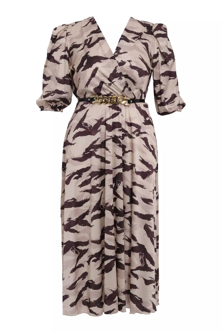 FRV Printed plus size satin short sleeve midi dress - Santa Rosa