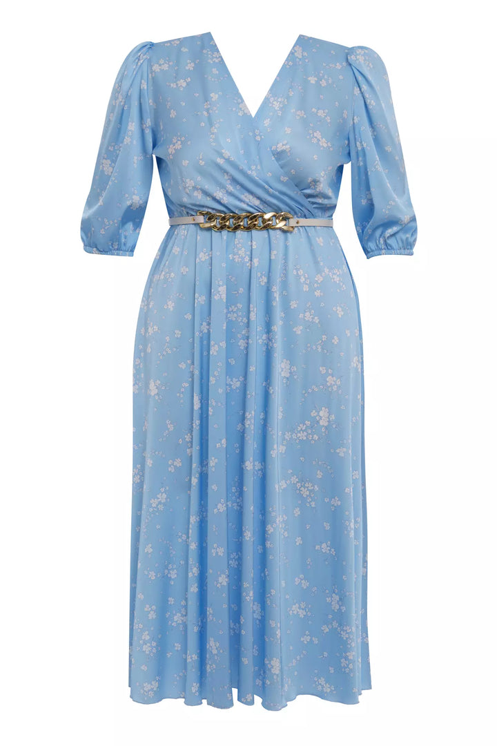 FRV Printed plus size satin short sleeve midi dress - Clarington