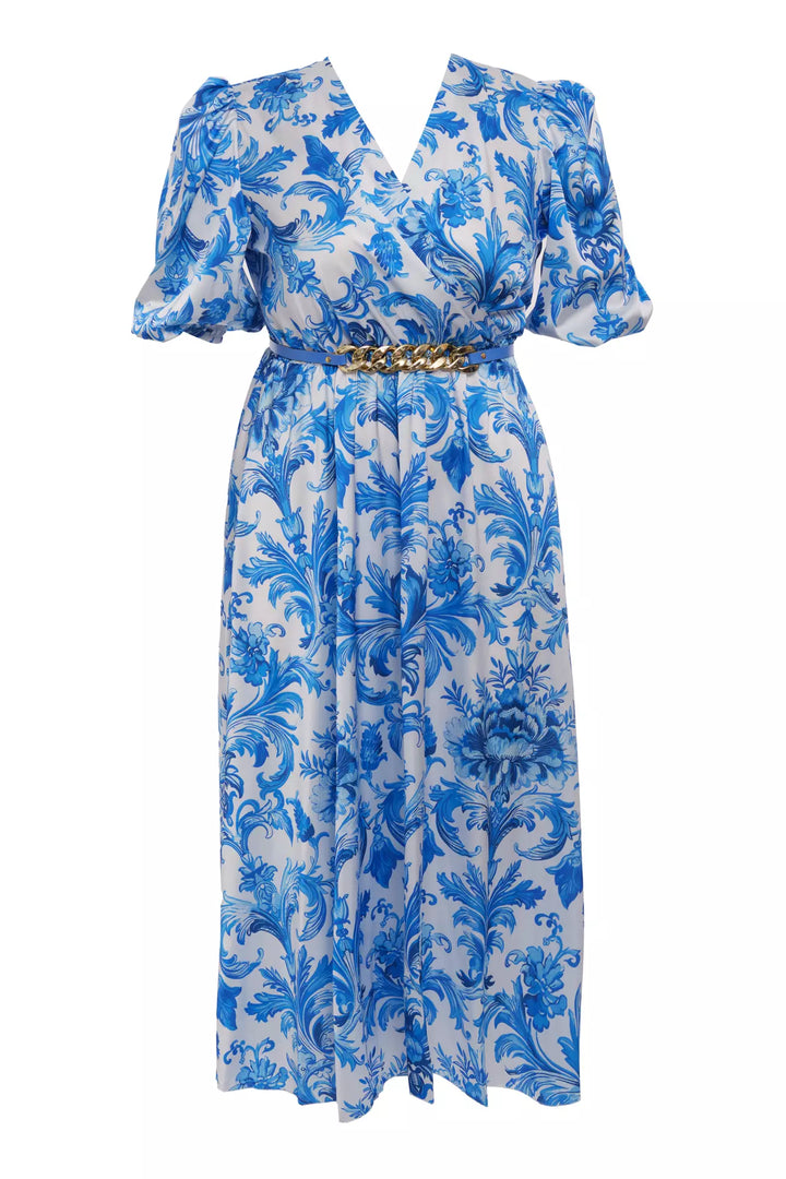 FRV Printed plus size satin short sleeve midi dress - Bolton