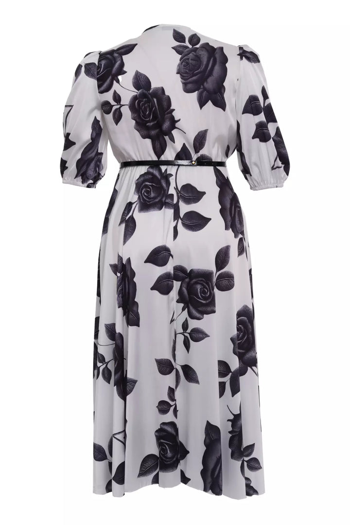 FRV Printed plus size satin short sleeve midi dress - Paredes