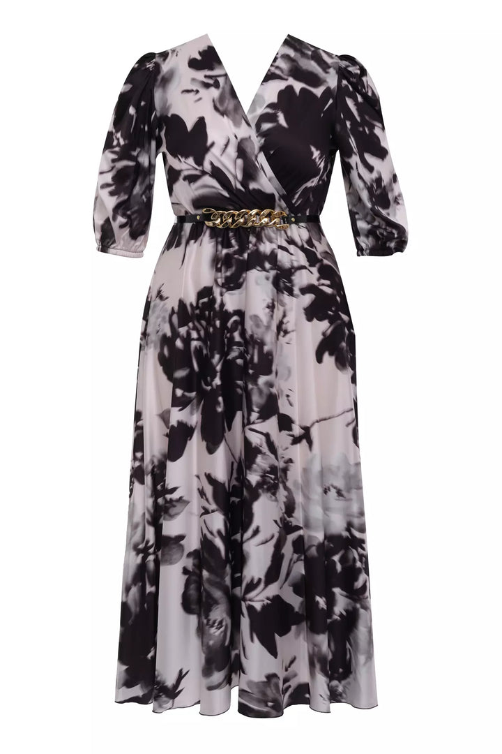 FRV Printed plus size satin short sleeve midi dress - Burke