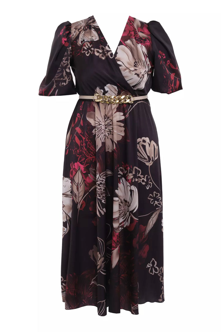 FRV Printed plus size satin short sleeve midi dress - Teziutlan