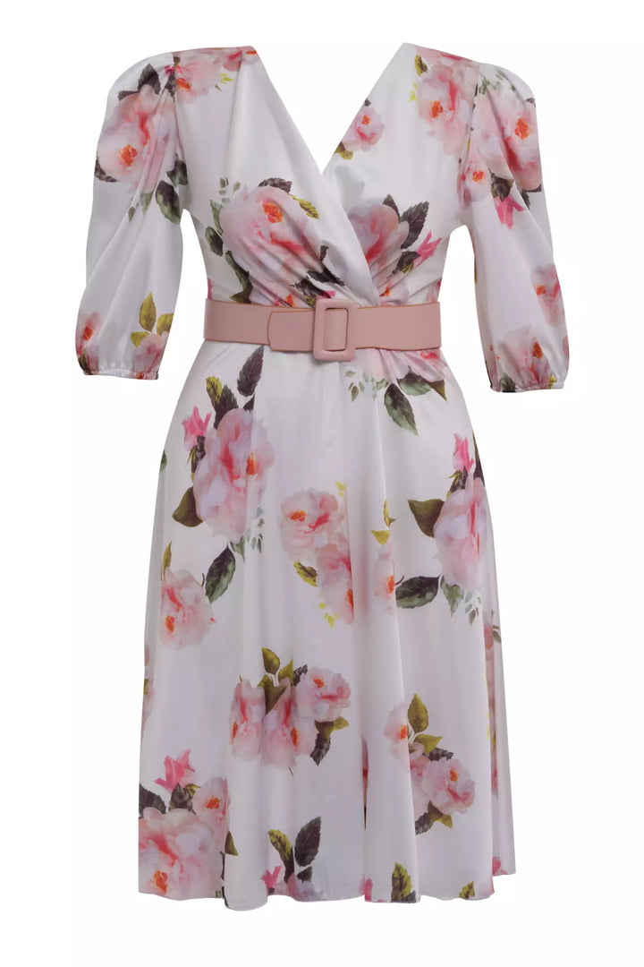 FRV Printed plus size satin short sleeve midi dress - Colima