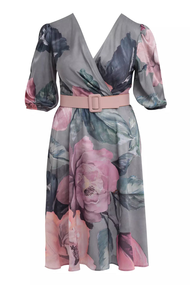 FRV Printed plus size satin short sleeve midi dress - Logan