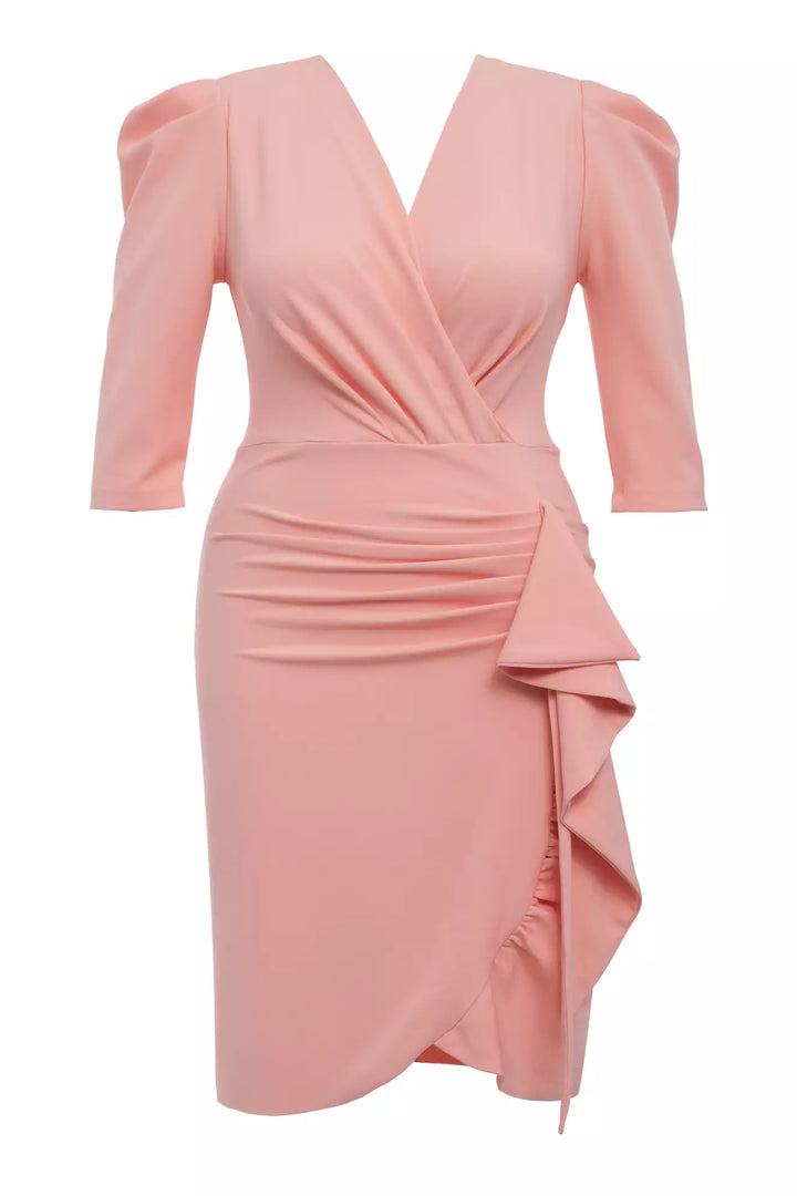 FRV Light pink plus size crepe short sleeve mini dress - Zaventem