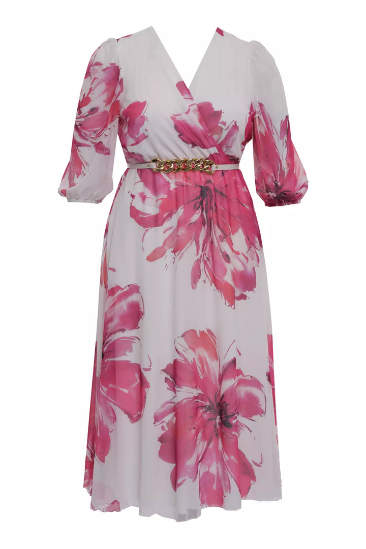 FRV Printed plus size chiffon 3/4 sleeve midi dress - Durham