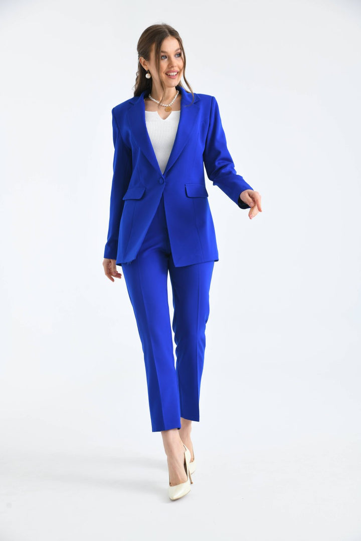 NDL Women Buttoned Satin Women's Suit in Saxe Blue - Kampen