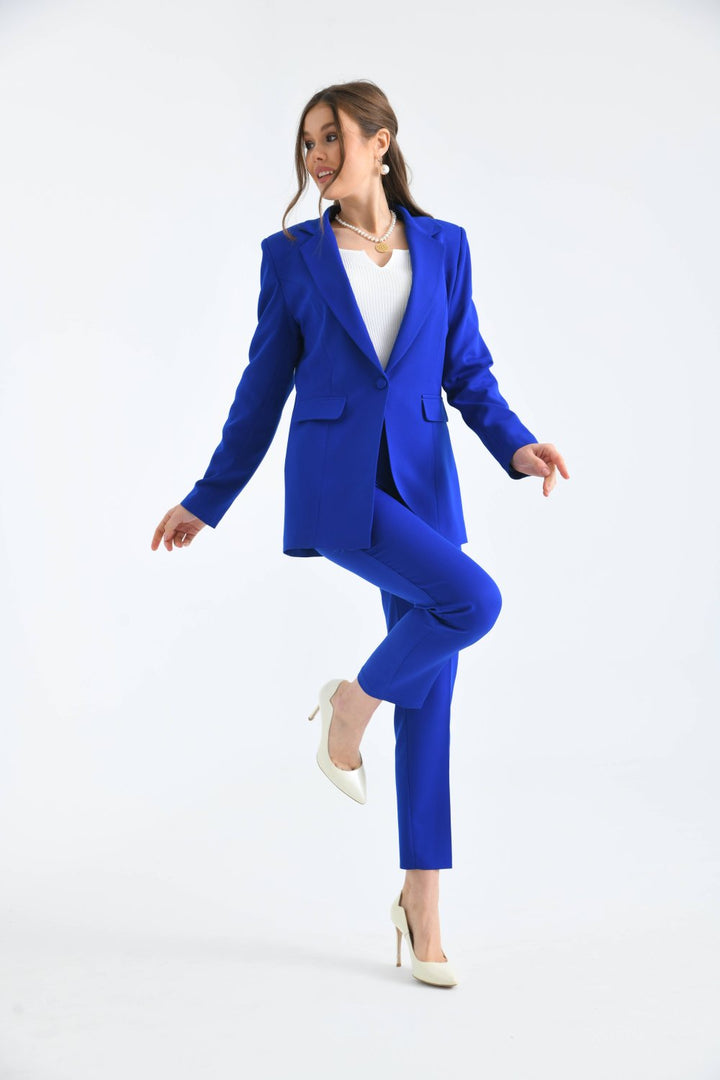 NDL Women Buttoned Satin Women's Suit in Saxe Blue - Kampen