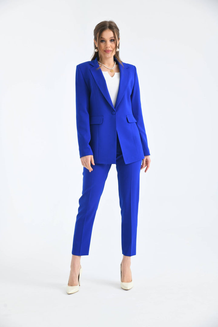 NDL Women Buttoned Satin Women's Suit in Saxe Blue - Kampen