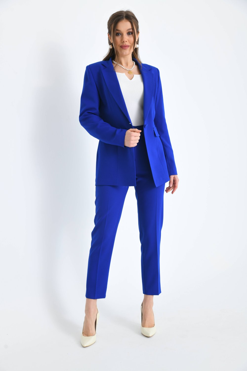 NDL Women Buttoned Satin Women's Suit in Saxe Blue - Kampen