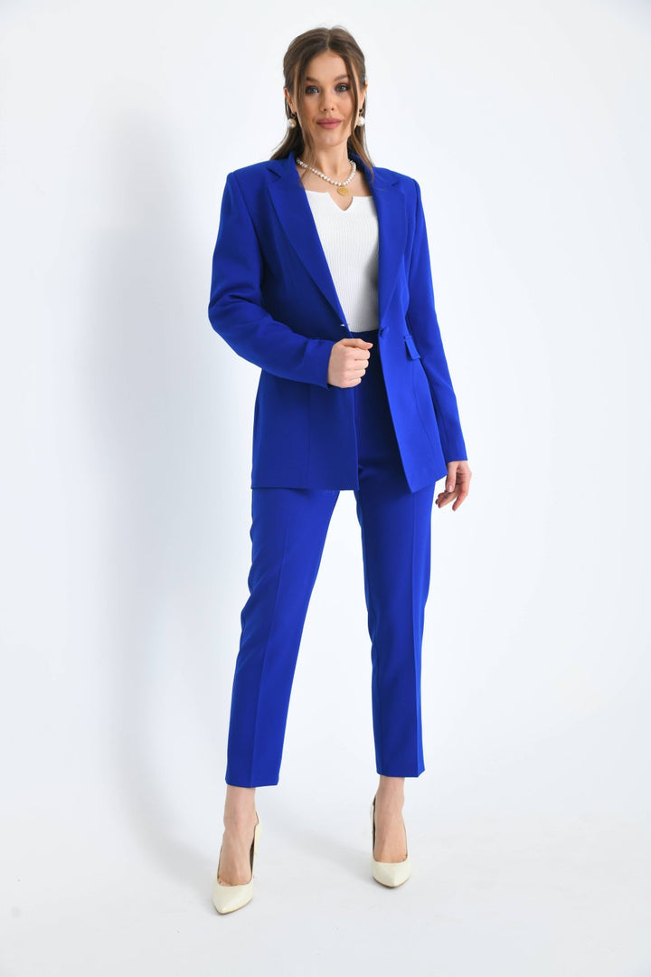 NDL Women Buttoned Satin Women's Suit in Saxe Blue - Kampen