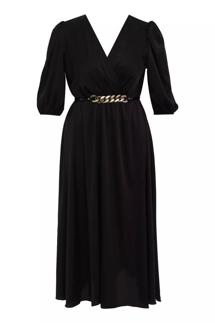 FRV Black plus size satin short sleeve midi dress - Colonia del Sol