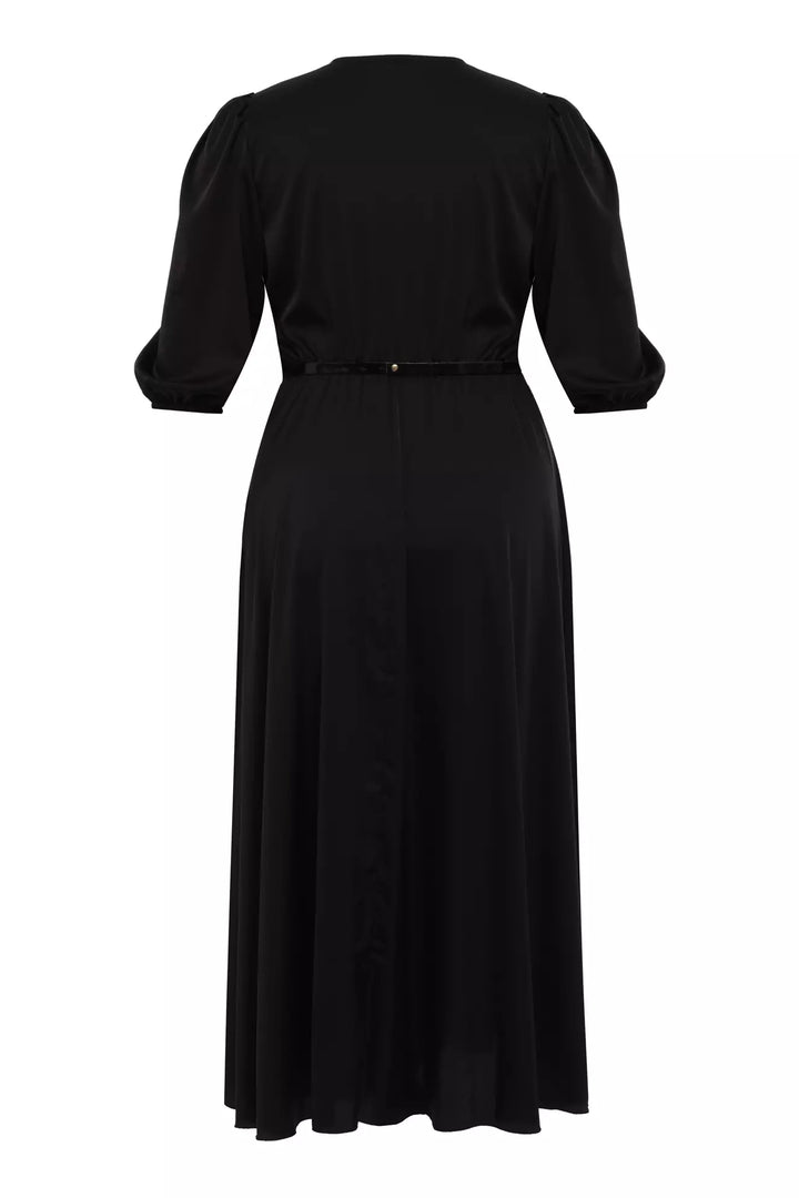 FRV Black plus size satin short sleeve midi dress - Colonia del Sol