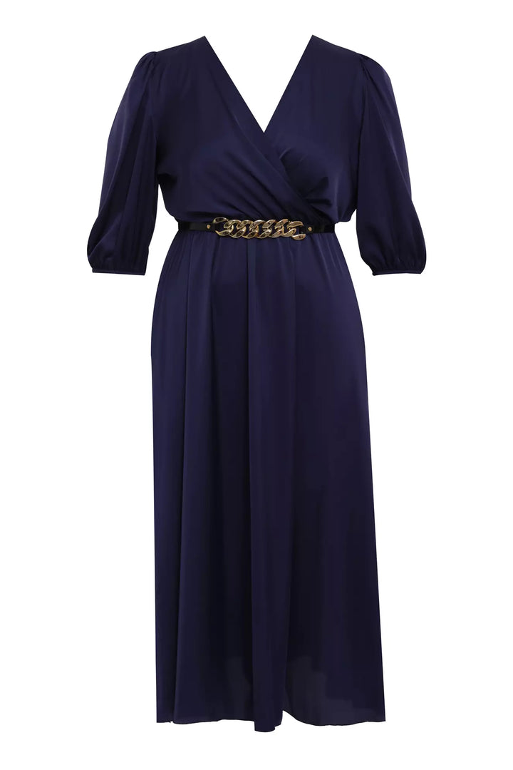 FRV Navy blue plus size satin short sleeve midi dress - Bergheim