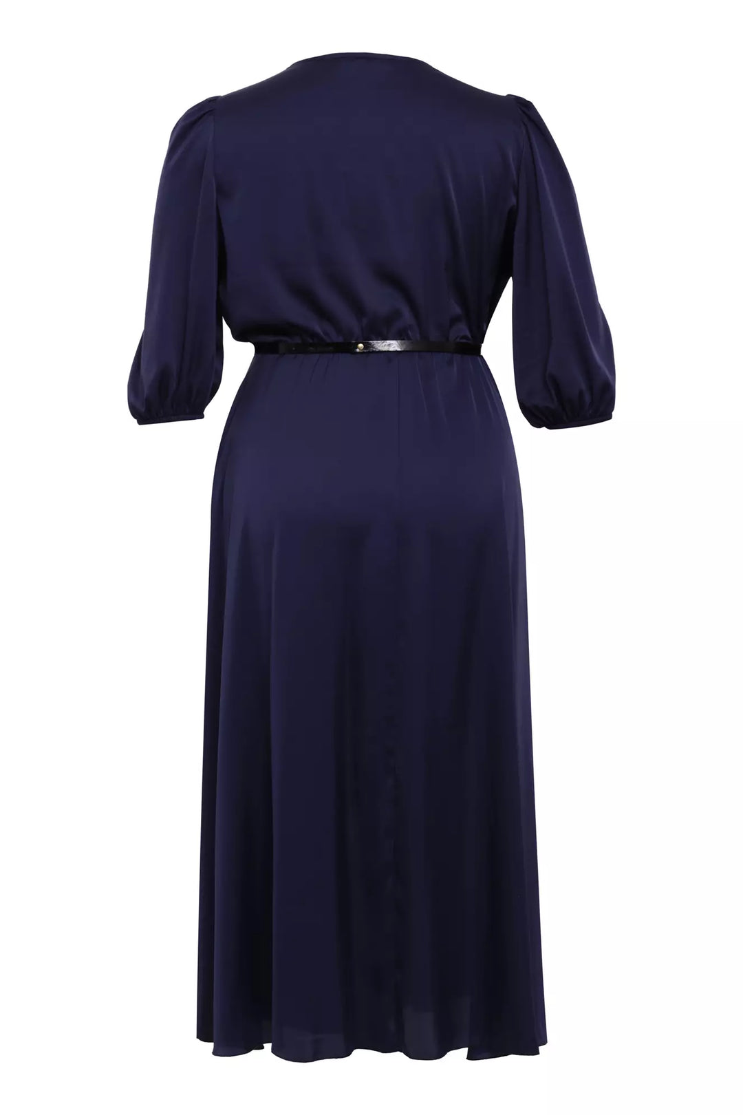 FRV Navy blue plus size satin short sleeve midi dress - Bergheim