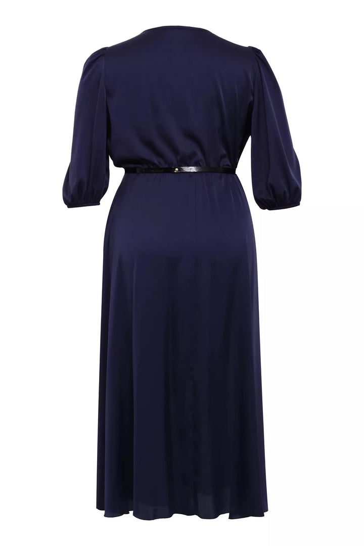 FRV Navy blue plus size satin short sleeve midi dress - Bergheim